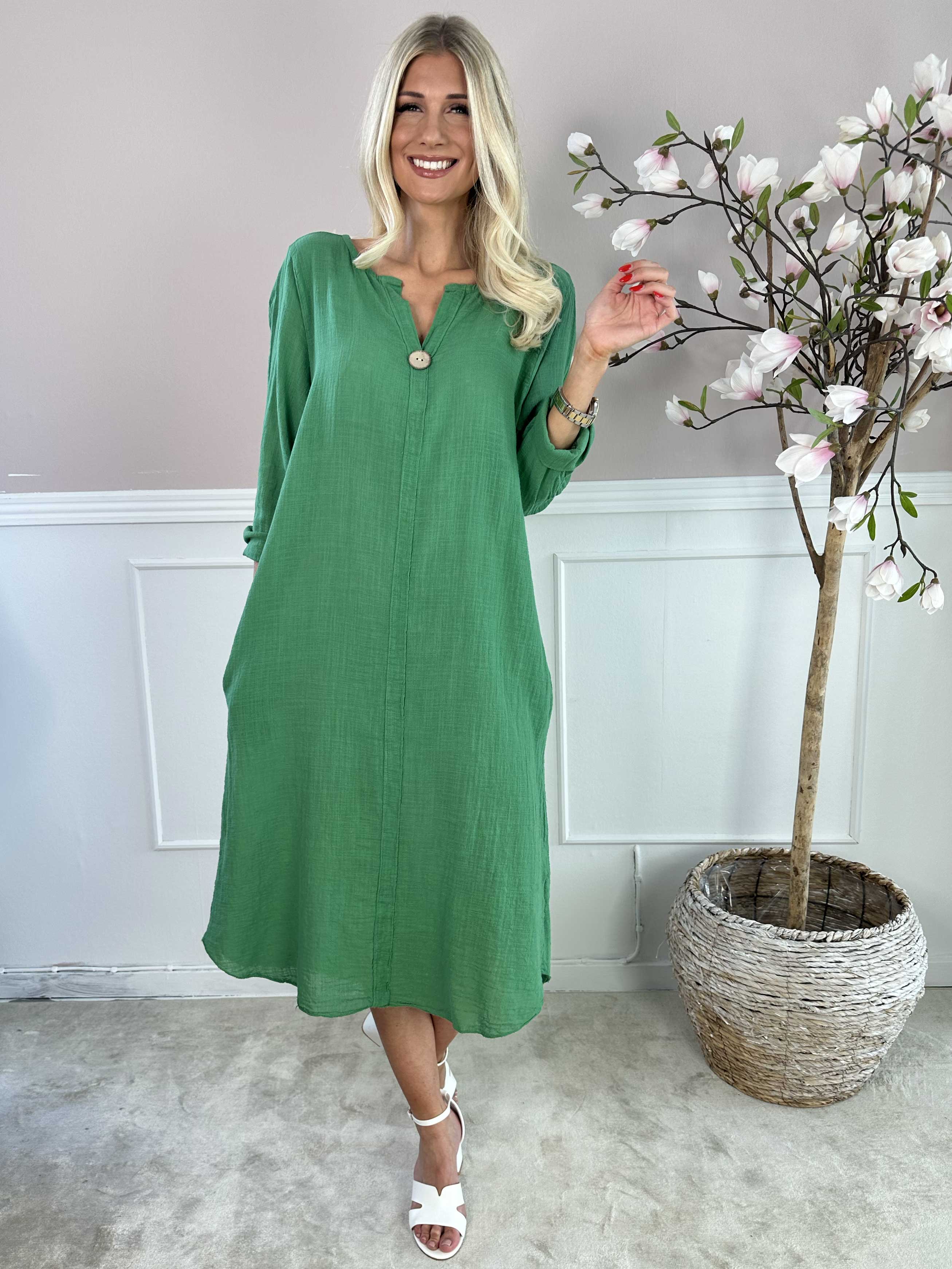 Arizona - Lång bomullsklänning i linneliknande tyg